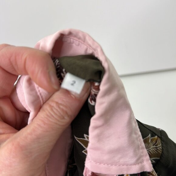 Sandro Paris Brown Floral Pink Collared Silk Blouse - Picture 13 of 14